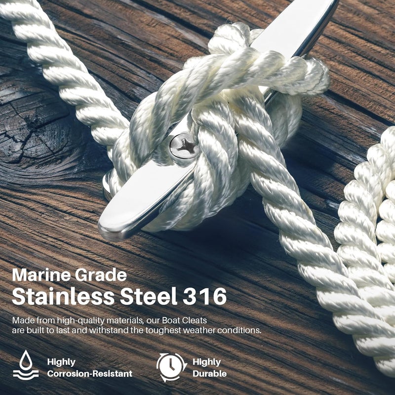 OBAKL Boat Cleats, Marine Grade 316 Stainless Steel Boat Mooring Cleat Pack of 4, Installation Accessories Included - Image 3
